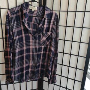 Cloth & Stone Plaid Button Down Shirt in Pink and Navy